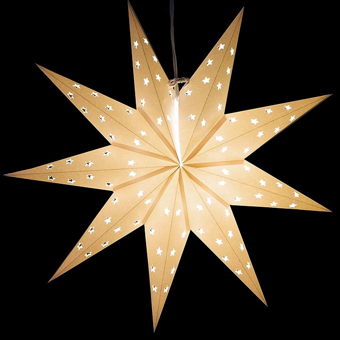 9-Pointed White Paper Star Lantern with 12 Foot Power Cord Included, Modern Style, Eco-Friendly
