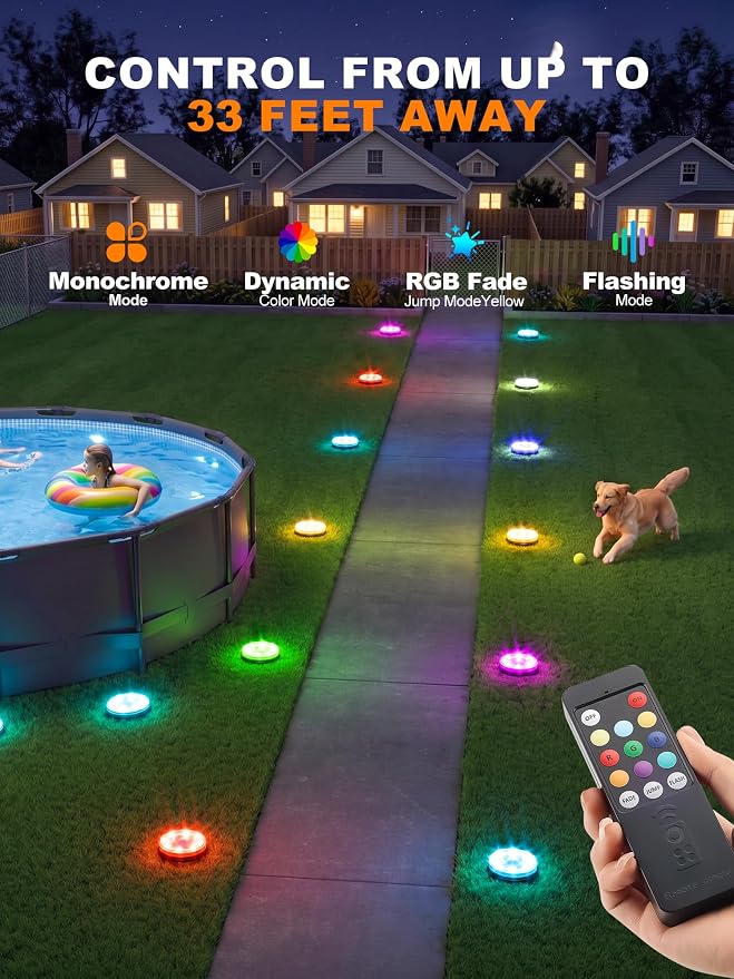 VOLISUN Solar Ground Lights with Remote Control – IP68 Waterproof Color Changing Flat Pathway Lights – RGB Solar Disk Lights with Lens for Yard Walkway Patio Garden Driveway [12 Pack]