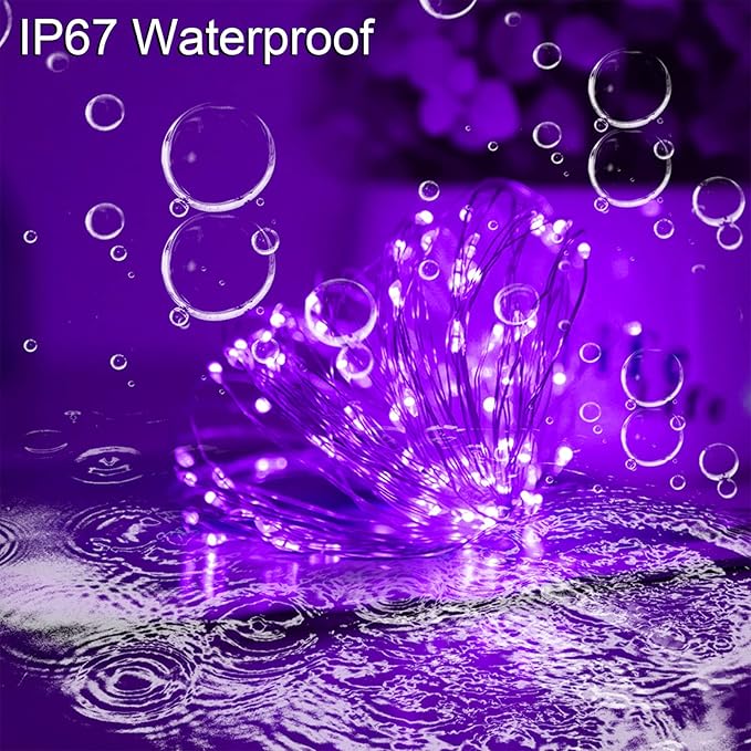 YAOZHOU Solar Christmas Halloween String Lights Purple Outdoor Waterproof 2Pack Total 200Led 8 Modes Copper String Lights Fairy Lights for Valentine's Day Garden, Patio, Fence, Balcony, Outdoors