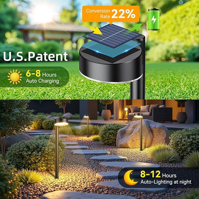 4 Pack Solar Pathway Lights Outdoor, Bright LED Solar Lights Outdoor Waterproof, Up to 12 Hrs Modern Path Lighting for Yard Garden Walkway Driveway Lawn Decor (4 Pack)