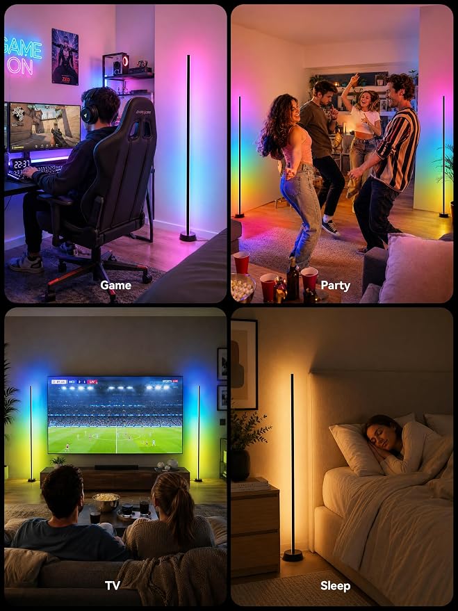 Smart LED Floor Lamp, RGBY+IC Corner Floor Lamp for Living Room | 36W Dimmable LED Floor Lamp with Alexa & App Control, DIY Color Effects, Standing Lamp for Gaming Room Bedroom Home Decor