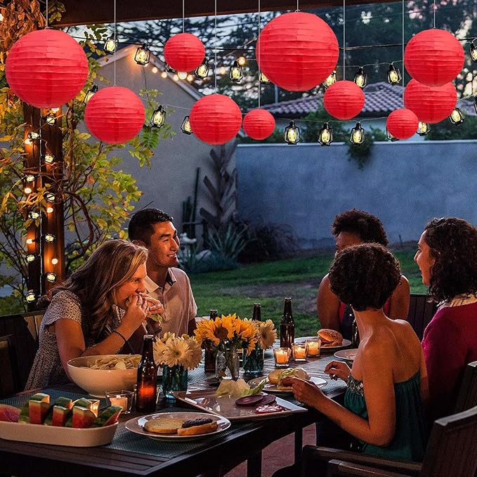 20Pcs Red Paper Lanterns for Parties, 6” 8” 10” 12” Chinese Asian Hanging Round Paper Lanterns for Birthday Wedding Halloween Christmas Home Decor Party Decor