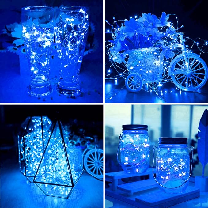 ZGWJ 100 Pack Blue Fairy Lights, Mini String Lights | Battery Operated 7 FT 20 LED Waterproof 3 Modes for DIY, Parties, Wedding, Halloween, Christmas Decoration
