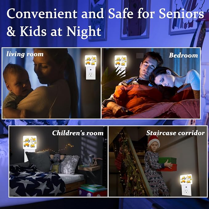 Cartoon Truck Night light, Plug-into Wall Machinery Excavator Building Machine Boy Car Toy Nightlight Lamp with Dusk to Dawn Sensor, Led Lamp 0.5W Energy Efficient for Boys Girls Adults Home Decor