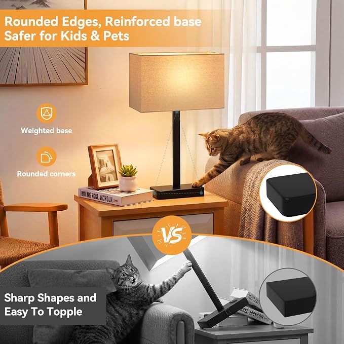 Hong-in Touch Lamps for Bedroom - 3-Way Dimmable Bedside Lamps Set of 2 with USB C+A, Beige Modern Table Lamp for Night Stands, Desk Lamp for Living Room Nightstand End Tables Bed Side