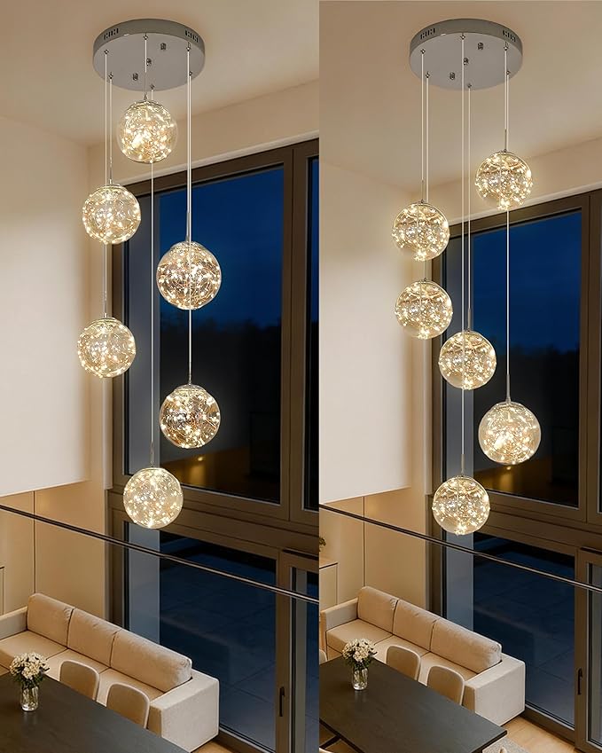 Long Chandeliers for High Ceilings,Modern Crystal Pendant Light,Raindrop Drop Lamp,Hanging Flush Mount Lighting Fixtures for Spiral Staircase,Foyer,Entryway,Living Room