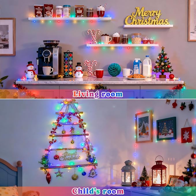JMEXSUSS 2Pack Multicolor Fairy Lights Battery Operated for Christmas Decor | Total 200 LED 66ft, Battery Powered Christmas Lights with Remote, 8 Modes Twinkle String Light for Mantel Tree Indoor Outdoor