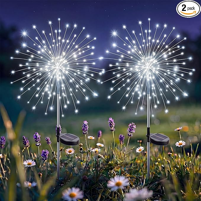 btfarm 2 Pack Solar Garden Lights Outdoor, 8 Modes Firework Lights Outside | 120LED, Waterproof Fairy Twinkle Light Solar Powered for Yard Christmas Pathway Lawn Pool Patio Decorative, Cool White