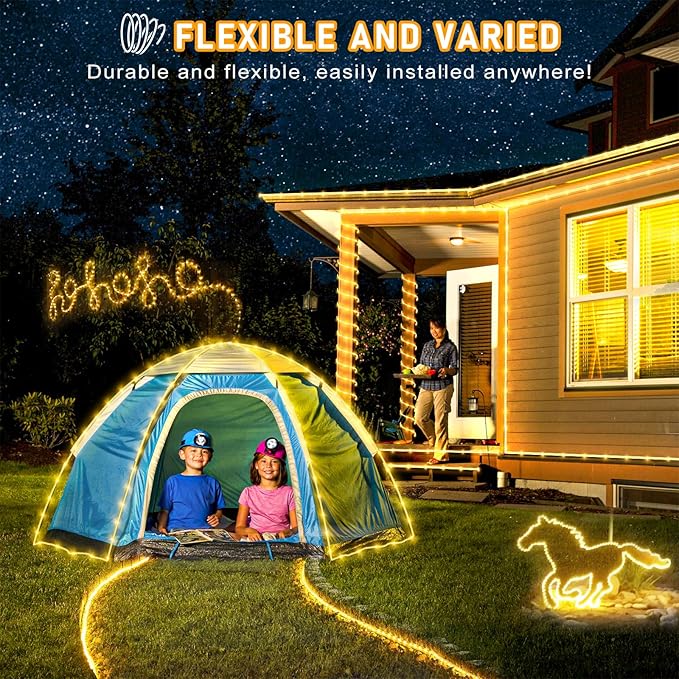 100FT 300 LED Rope Lights for Outside, Connectable Rope Lights Outdoor Waterproof with 8 Modes, Plug in Christmas String Lights for Deck, Garden, Fence, Backyard, Pool, Patio, Tree Decor - Warm White