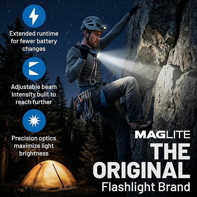 MagLite ML300L LED 4-Cell D Flashlight, Adjustable Focus, Long Battery Life, Water-Resistant, Tactical and Emergency Use – Black