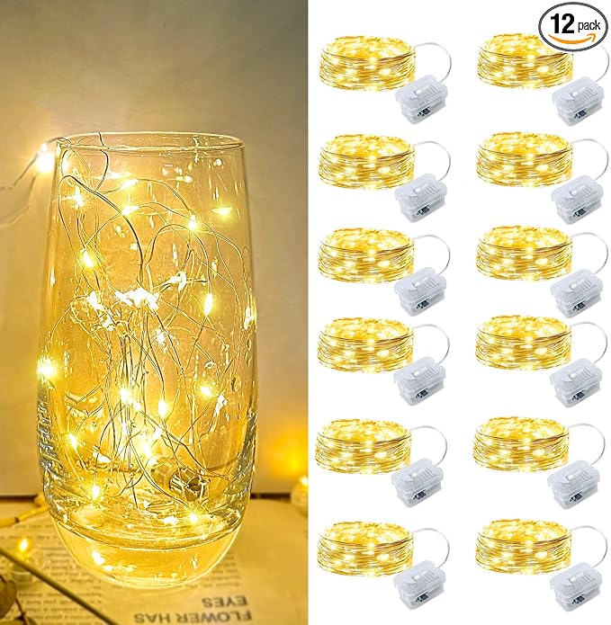 ZGWJ 12 Pack Warm White Fairy Lights, Mini String Lights | Battery Operated 7 FT 20 LED Waterproof 3 Modes for DIY, Parties, Wedding, Halloween, Christmas Decoration