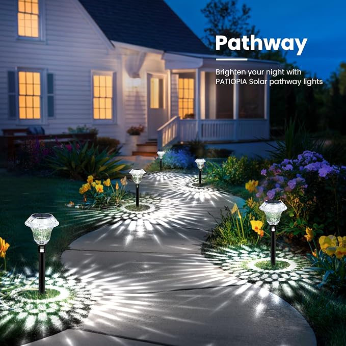 Solar Pathway Lights, Acrylic Garden Lights Outdoor Decor 6 Pack | Solar Lights Outdoor Waterproof IP65, Landscape Lighting, Garden Decorations for Walkway, Driveway, Yard, Lawn (Cold White)