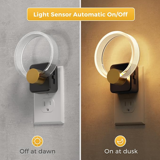 L LOHAS LED Night Lights Plug into Wall, 2 Pack Plug in Night Lights | Light Sensor, 3000K Soft White, 0-100LM Brightness Adjustable, Acrylic Nightlight for Bathroom Bedroom Hallway