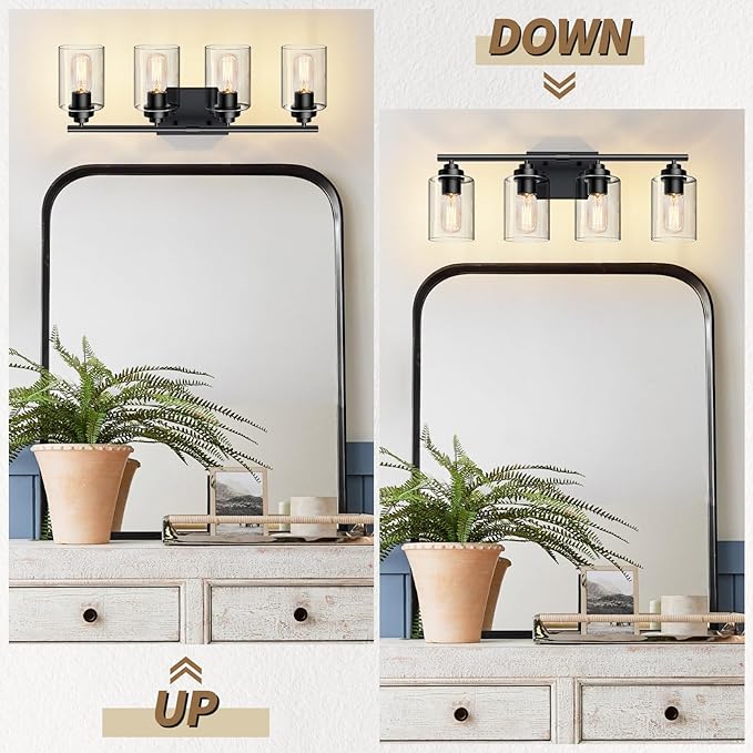 Bathroom Vanity Lights Over Mirror,Bathroom Light Fixture Wall Sconce Lighting for Bedroom,Living Room (Black, 4-Light)