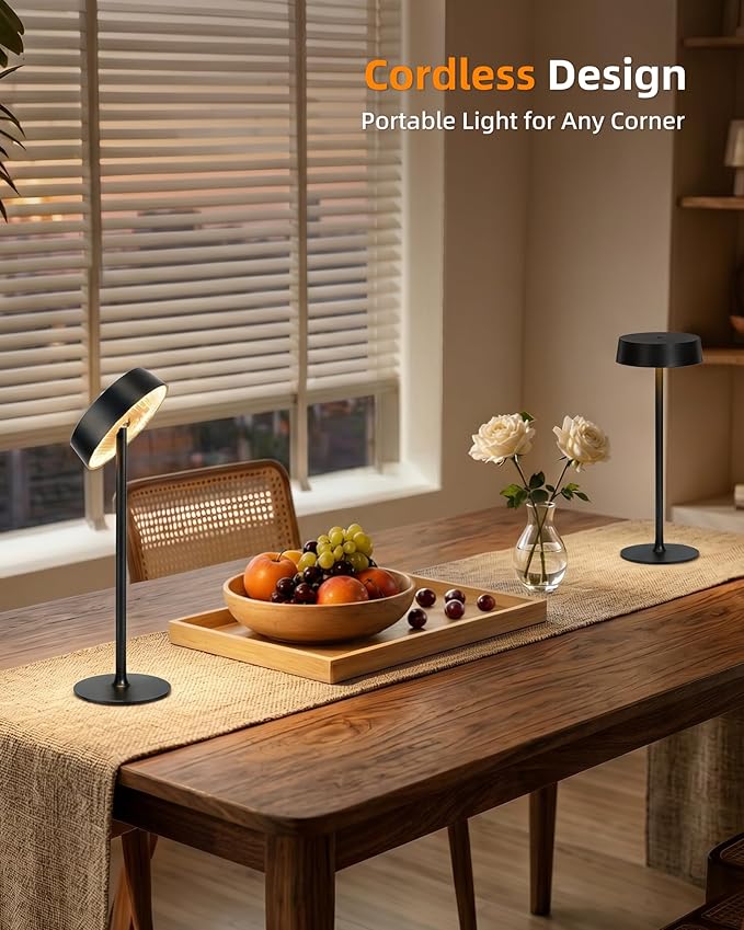 EZVALO Cordless Lamp, Rechargeable Table Lamp, Battery Operated | Portable Outdoor Waterproof, 3 Color Temps RGB, Dimmable Touch Control, LED Memory Function, Restaurant Dining Patio Black1Pc