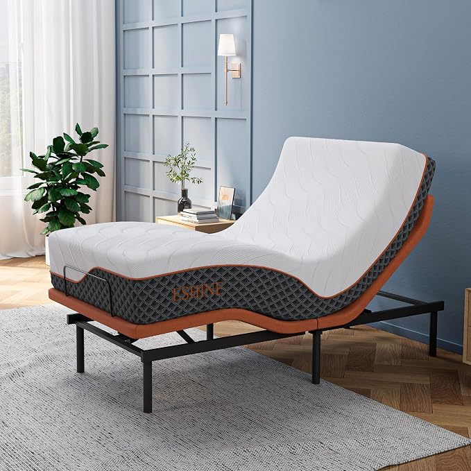 ESHINE Twin XL Adjustable Bed Frame 12" Hybrid Matt with Smart App | Bed Base, Lumbar Support, Head-Pillow-Tillt, Wireless Remote, Zero Gravity, Dual USB, Under Bed Light, 6000 Series