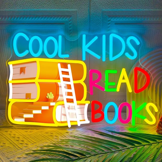 Cool Kids Read Books Neon Sign Printed Read Books Neon Light for Wall Decor | USB Dimmable Cool Kids LED Neon Signs for Classroom Reading Room Bookstore Library Bedroom Study Room Bookish Decoration