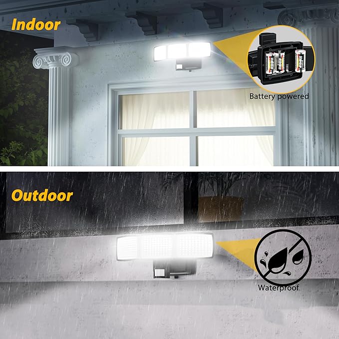 AIXPI Battery Powered Motion Sensor Outdoor Lights, 1500LM Flood Lights, IP65 Waterproof Security Motion Detector Light Wireless for Outside, Yard 2Pack