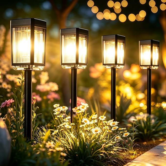 10-40 LM Solar Pathway Lights 3 Brightness Modes 8 Pack | Solar Lights Outdoor Waterproof IP65 Garden Lights Solar Powered for Walkway Driveway Yard Patio Decor (Warm White)