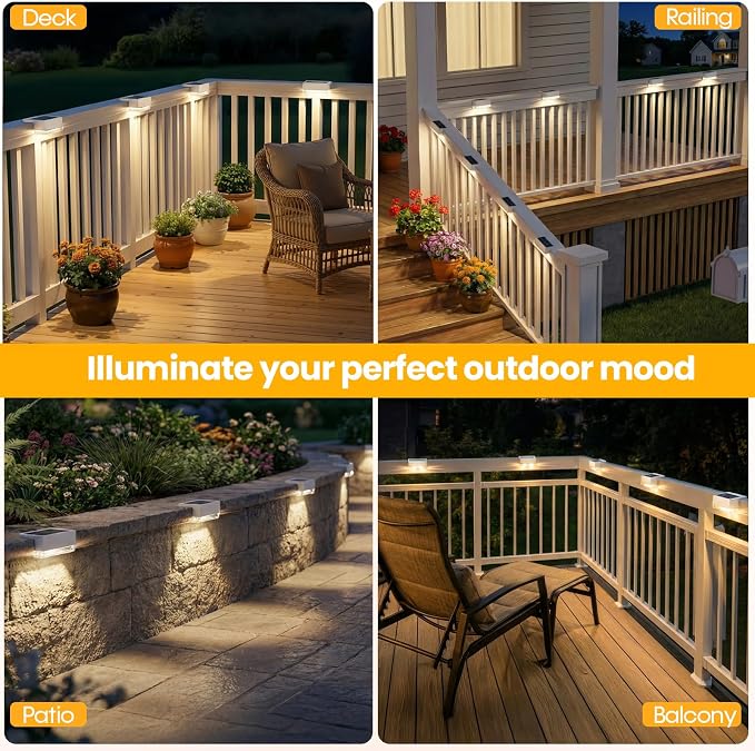 JOFIOS Solar Deck Lights, 3 Color Modes,Waterproof,White, 8 Pack | 3 Color Modes, IP65 Waterproof,Solar Lights for Deck,Fence,Step,Patio,Backyard Decor