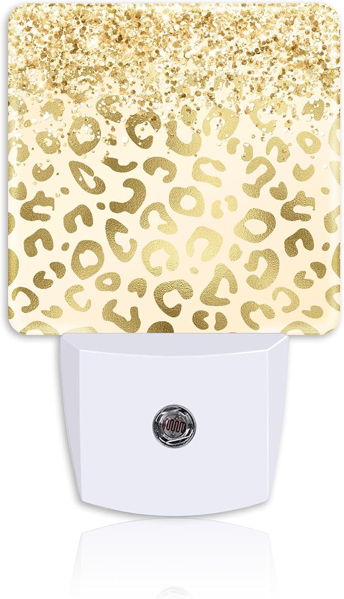 Night Light Plug Wall,Gold Glitter Leopard LED Night Lights with Dusk to Dawn Light Sensor for Women Girls Boys Room Decor,Hallway,Kitchen,Bathroom,Nursery,Stairs