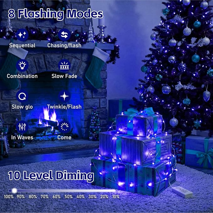 6 Pack Rechargeable Fairy Lights,7ft 20LEDs, Remote & DIY Timer | Dimmable Silver Wire, Mini Twinkle Lights, For Mason Jar, Indoor Christmas Bedroom Wedding Decor, Blue