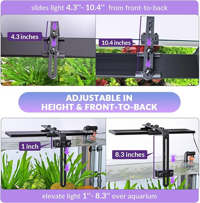 hygger Universal Aquarium Light Riser, Aluminium Adjustable Height/Front-to-Back Fish Tank Light Stand Mounting Bracket Aquarium Lamp Holder Fits 957 978 999 918 075 016