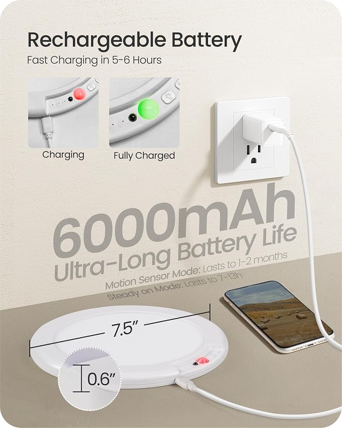 2 Pack Rechargeable Motion Sensor Ceiling Lights with Remote, Wireless Ceiling Light Battery Operated, Magnetic, 3CCT, Dimmable Shower Light, Motion Activated Light for Closet Bathroom Stairs Pantry