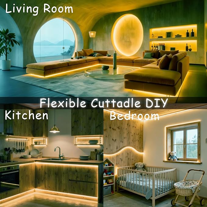 4000k 50 Feet Led Strip Lights for Bedroom Dimmable 10 FT 180 LEDs Rope Light Flexible Super Bright White Tape Lights for Ceiling Room Home Decor Luces LEDs for DIY Living Room Kitchen Vanity