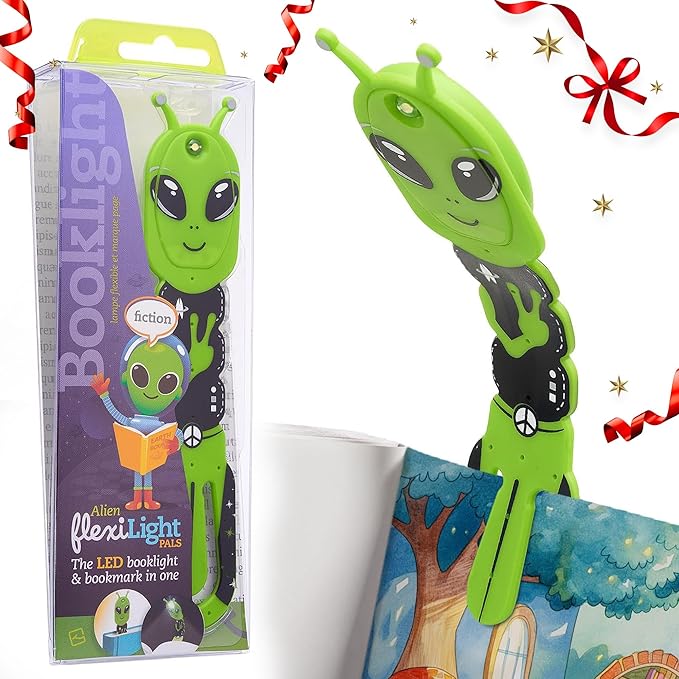 Gifts for Readers & Writers Bookmark Reading Light Alien Green - 2in1 Clip On Bookmark Kids Book Light for Reading Night in Bed, Travel Cute Book Lights, Flexible 8 Lumen LED Lights for Books