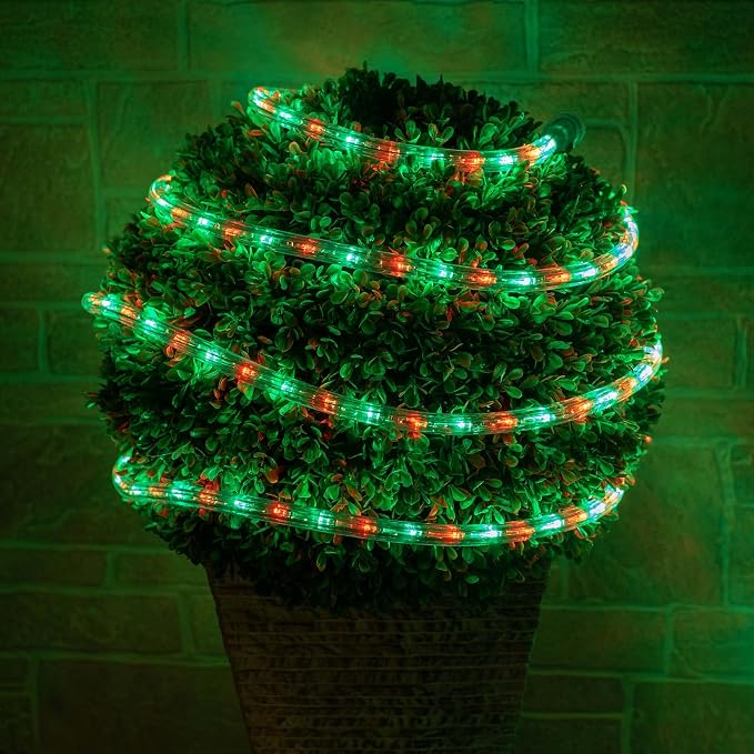 Wintergreen Lighting 18' Red and Green LED Rope Light, Christmas Outdoor Light Décor - Outdoor Rope Lights LED Rope Lighting, 120V, ½ Inch, 2-Wire