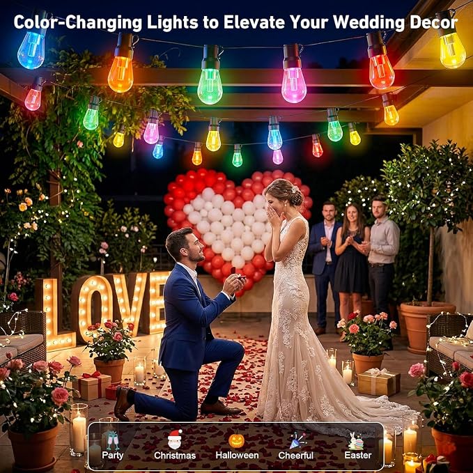 Outdoor String Lights,400FT Smart RGB+IC Patio Lights with Shatterproof LED Bulbs ,Outside Light Dimmable Patio for Decor DIY IP67 Waterproof ,Courtyard, garden,Holiday,LED lights more Scene Modes