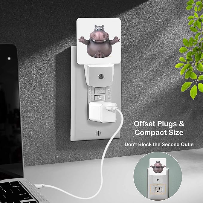LED Night Light Lamp with Smart Sensor Dusk to Dawn Sensor,Fun Cartoon Hippo Night Light Daylight White,0.5W Plug-into Wall for Adults,Bedroom,Bathroom,Hallway,Kitchen