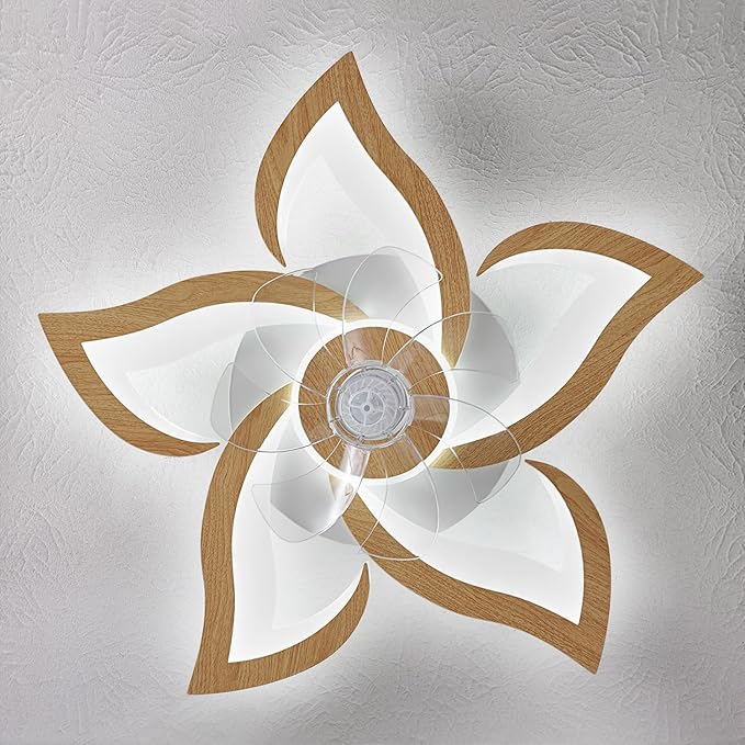 Geometric Ceiling Fan with Lights and Remote Control, Wooden Fan with 3 Light Colors, 6 Speeds - Low Profile Flush Mount for Kitchen, Bedroom, Living Room