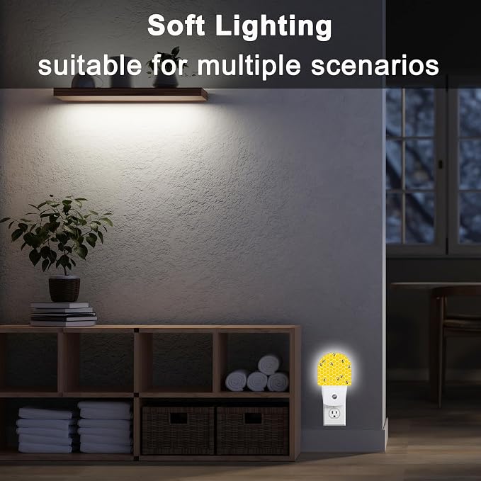 Night Light,Yellow Beehive Bees Night Lights Plug Into Wall for Boys Girls,Lamp for Stairway/Hallway/Bedroom Sleep Friendly