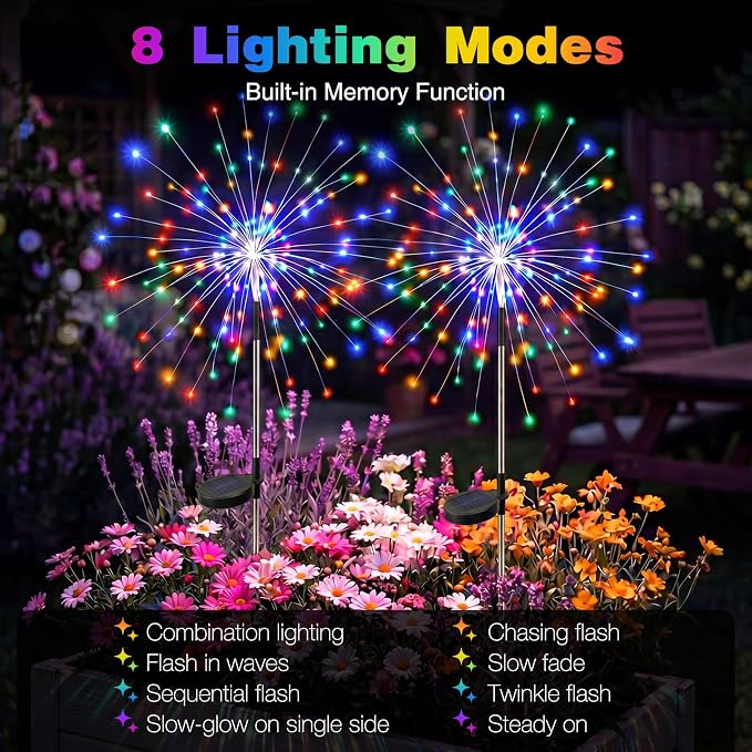 btfarm 10 Pack Solar Garden Lights Outdoor, 8 Modes Firework Lights Outside | 120LED, Waterproof Fairy Twinkle Light Solar Powered for Yard Christmas Pathway Lawn Pool Patio Decorative, Multicolor