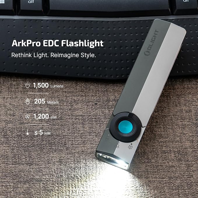 OLIGHT ArkPro EDC Flat Flashlight Rechargeable, Pocket Light, Dual Tone | Green Beam, White LED, UV Flashlight, 1500 Lumens Flash Light, USB-C Magnetic, Camping Lights for Emergency Work Outdoor Home