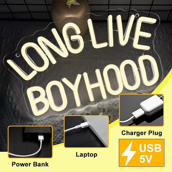 Long Live Boyhood Neon Signs for Wall Decor,Dimmable Motivational Sign Inspirational Wall Decor,Usb Powered for Man Cave Kids Room Bedroom Birthday Gifts(12.4 * 7in)