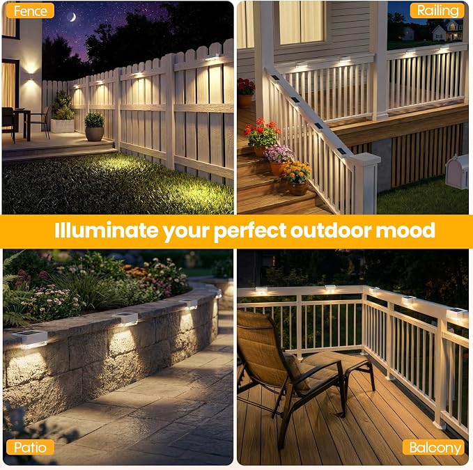 JOFIOS Solar Deck Lights, 3 Color Modes,Waterproof,White, 12 Pack | 3 Color Modes, IP65 Waterproof,Solar Lights for Deck,Fence,Step,Patio,Backyard Decor