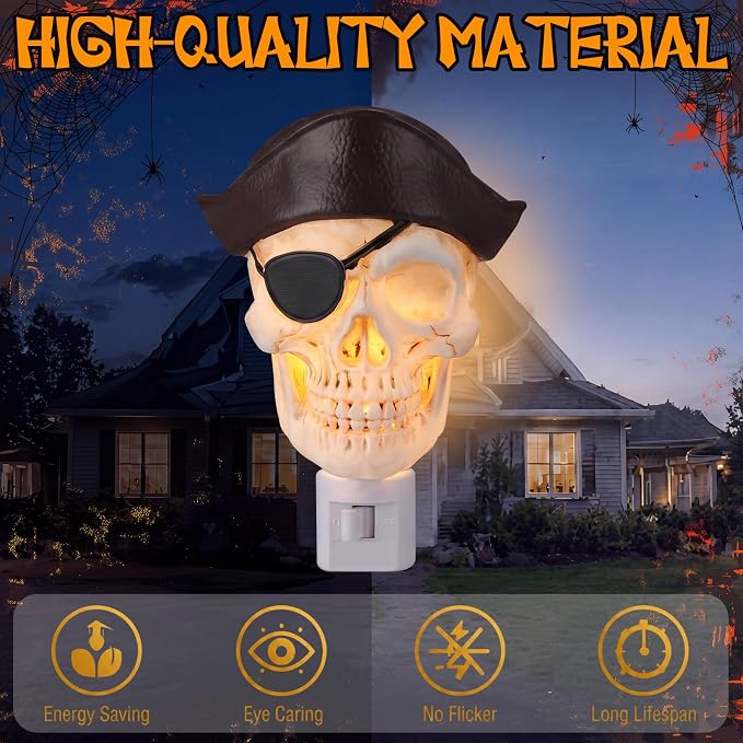 1 Pcs Skull Night Light 3D Wall Nightlight with Auto On/Off Dusk to Dawn Sensor Decorative LED Night Lamp for Bedroom Bathroom Hallway Kids Room Home Decor