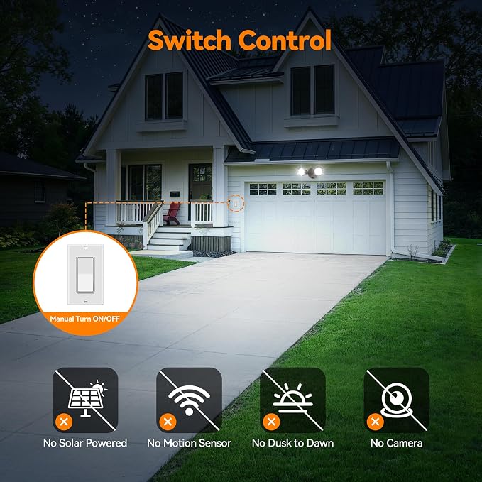 45W 5500LM Outdoor Flood Lights, Dual Head Wall Switch Controlled LED Exterior Flood Light, 5000K Daylight, IP65 Waterproof Hardwired Security Light for Outside Garage Yard (Brown)