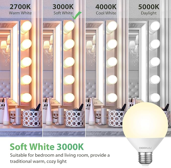 LED Vanity Light Bulbs, 60W Equivalent, Bathroom Light Bulbs 3000K Warm White, 800 Lumens, G25 Globe Bulb for Makeup Mirror, Round Shape, 7W, 120V, Non-Dimmable, 10 Pack