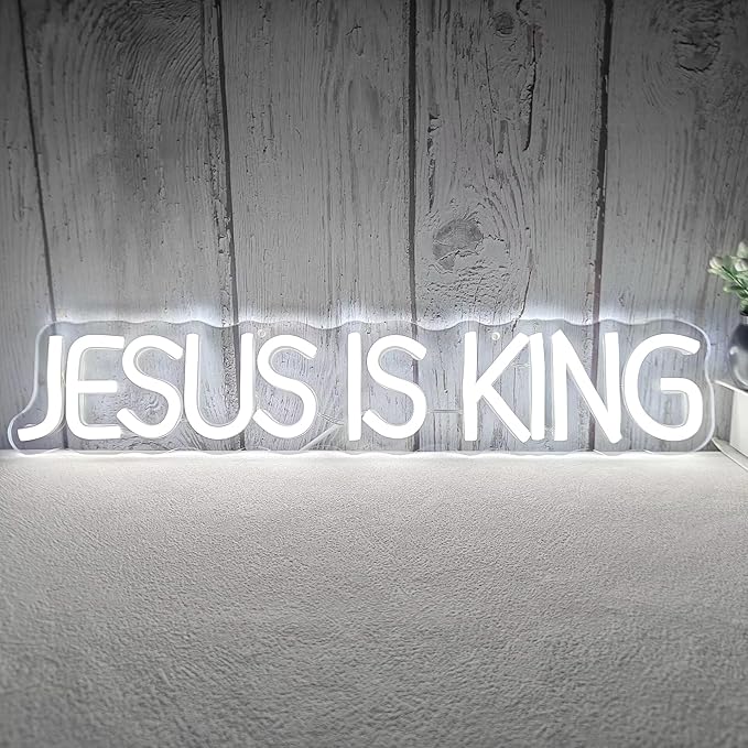 Jesus Is King Neon Sign Jesus Led Sign Dimmable Christ Is King Neon Light Sign Easter Lights God Light Up Sign for Christian Wall Decor Easter Christmas Gifts