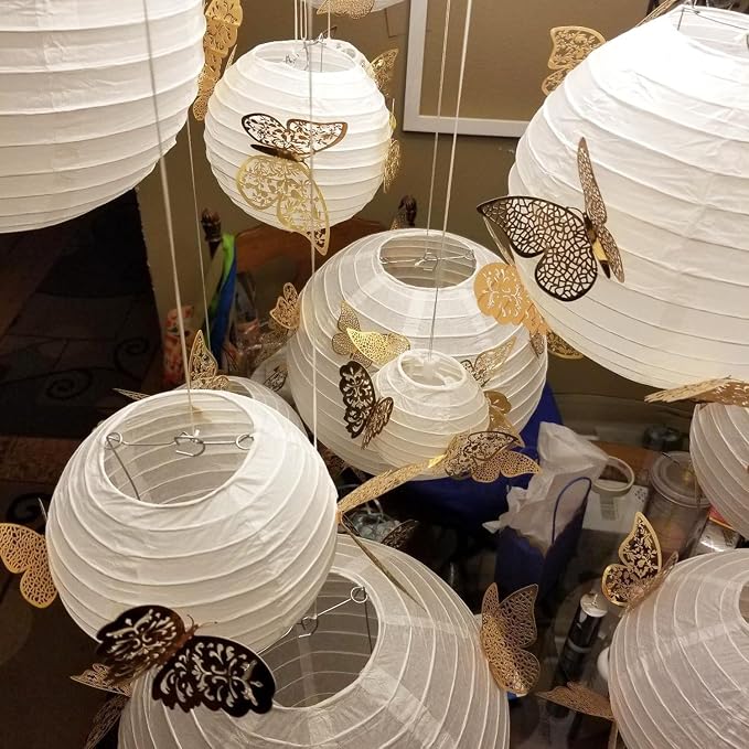 30 Pack 10 Inch Elegant White Round Paper Lanterns for Party Decorations, Weddings, Birthdays