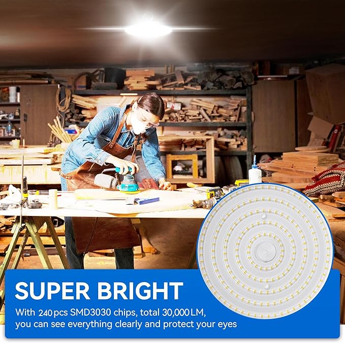 4 Pack LED High Bay Light 200W, 30000lm, 5000K ETL Listed UFO High Bay LED Shop Lights with 5' Cable US Plug, IP65 Waterproof 120V Commercial Lighting Fixture for Warehouse Workshop Barn Factory