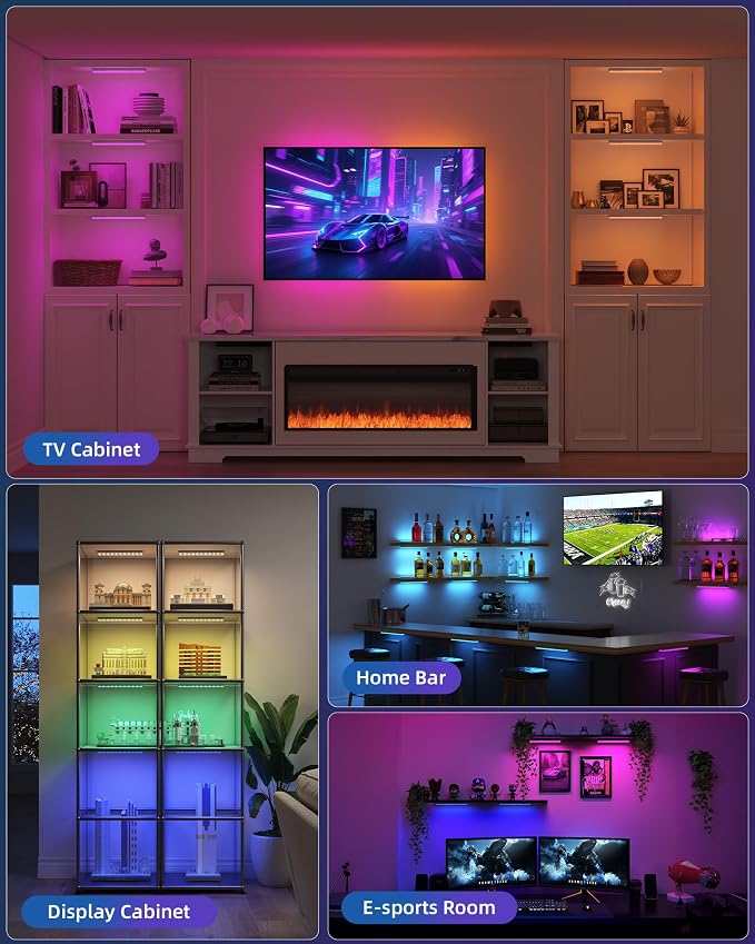 EZVALO 80 RGB Color Changing Under Cabinet Lighting Wireless, 1800mAh Rechargeable Shelf Lights, Timer & Dimmable, Magnetic, Bar Light with Remote for Kitchen, Cabinet, Display Case, 8Pack