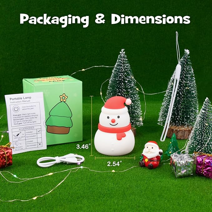 Squishy Christmas Snowman Night Light with RGB Modes Dimmable Nursery Breastfeeding Nightlight Hangable Cute Christmas Lamp Novelty Rechargeable Silicone Touch Bedside Lamp for Bedroom Dorm Decor