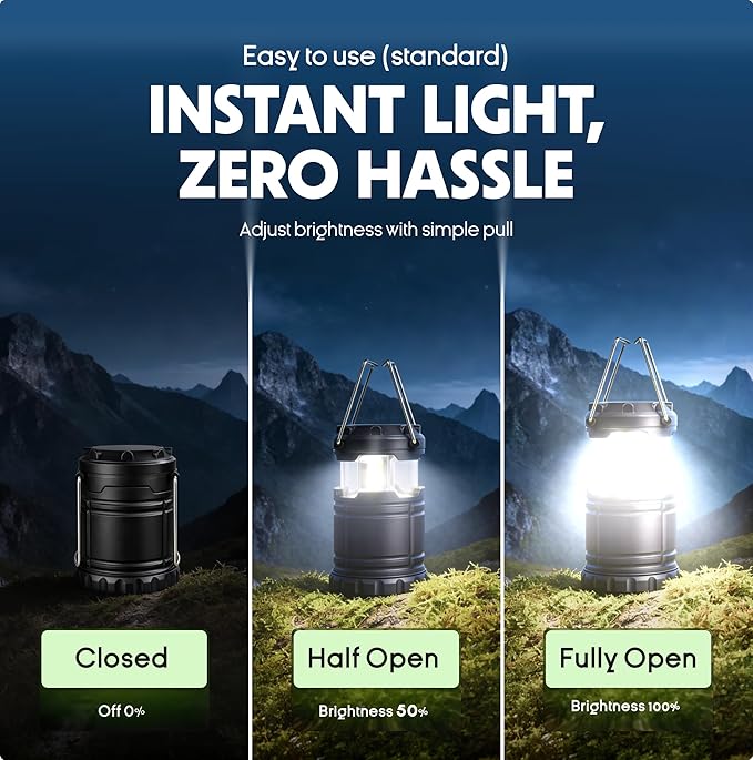 MalloMe LED Camping Lantern, Battery Powered Lanterns for Power Outages, Portable Hanging Collapsible Camping Lights for Outdoor, Home, Emergency, Hurricane Lamp Survival Outage Light 3 x AAA Operated