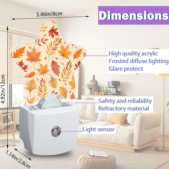 Night Lights Plug Into Wall Decorative,Fall Leaves Nightlights for Kids Bedroom, Autumn Maple Leaf Energy Efficient Dusk-to-Dawn Sensor Sleep Friendly Lamp for Nursery Bathroom
