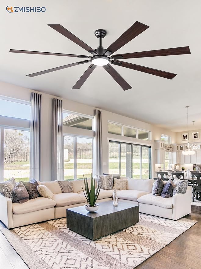 ZMISHIBO 80" Ceiling Fans with Lights for Shop, Garage, Remote | High CFM Powerful Airflow, Quiet DC Motor, 24W 3 CCT LED, Indoor/Covered Outdoor, Dual-Finish, Damp Rated, Black